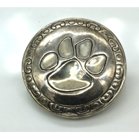 VINTAGE MJ Marie Jennifer dog paw/cat paw pendant/brooch/pin silver tone 1 1/2" - Picture 1 of 7